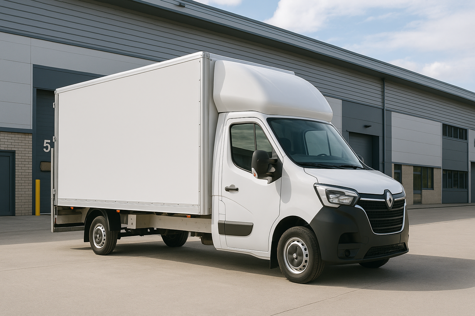 Luton van at a warehouse for commercial transport services in Essex